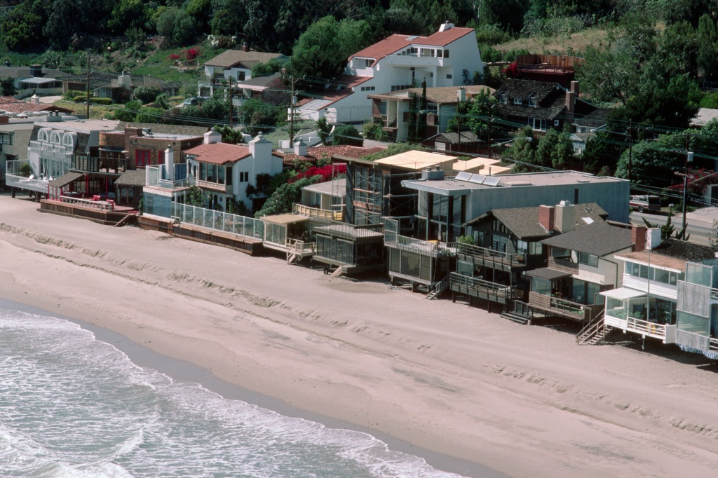 Aerial view of beach houses on Malibu Beach