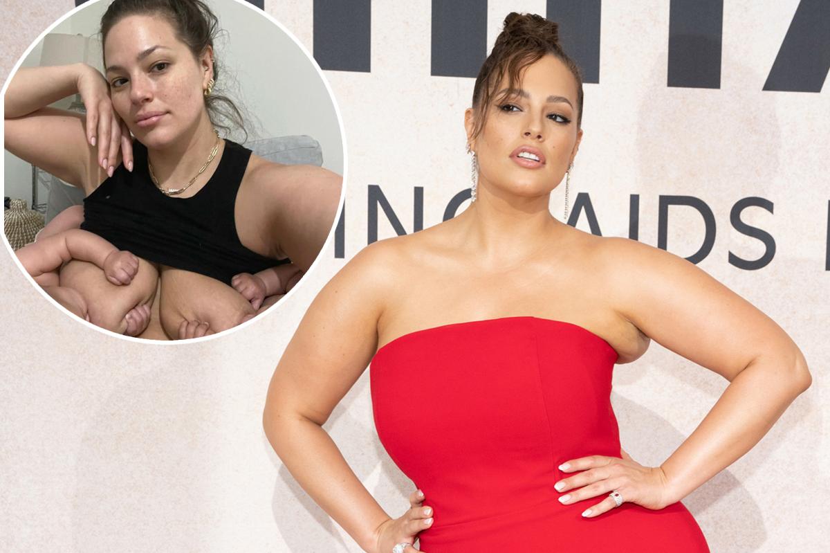 Ashley Graham tandem breastfeeds twin sons in 'tired' selfie