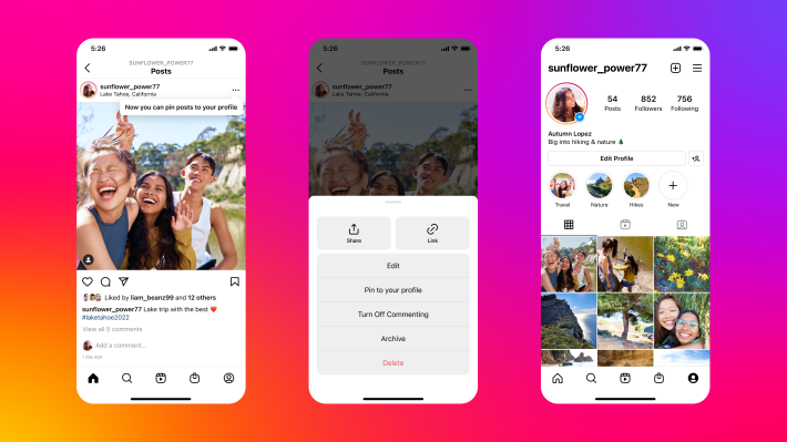Instagram now lets you pin up to three posts to your profile – TechCrunch