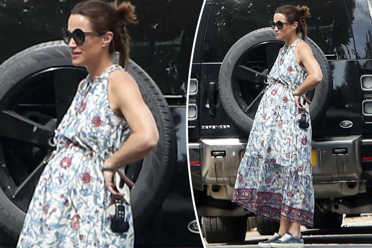 Pippa Middleton shows off baby bump in floral dress