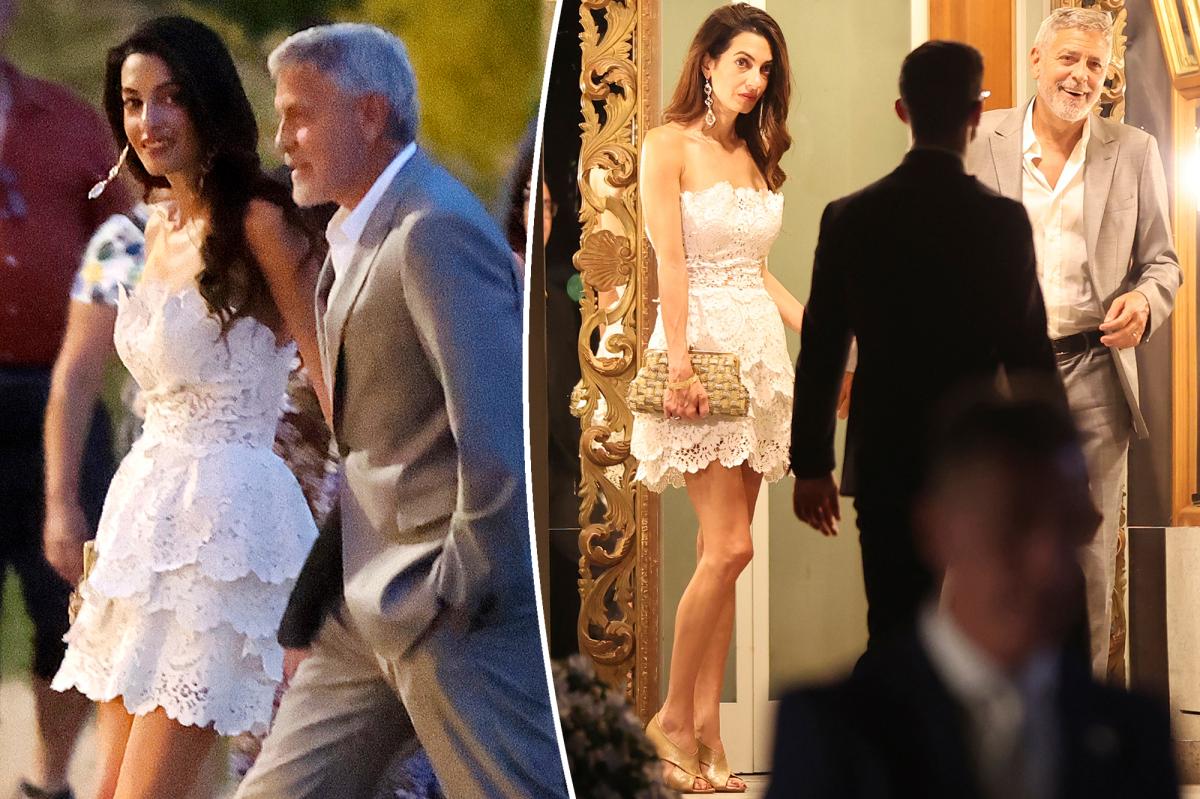 Amal Clooney wears mini dress in Lake Como with George Clooney
