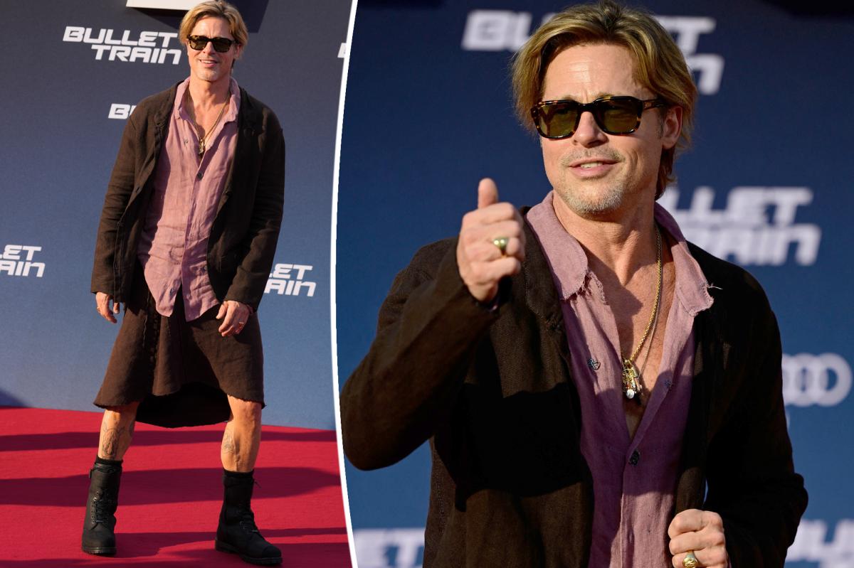 Brad Pitt wears skirt, shows off tattoos at 'Bullet Train' premiere