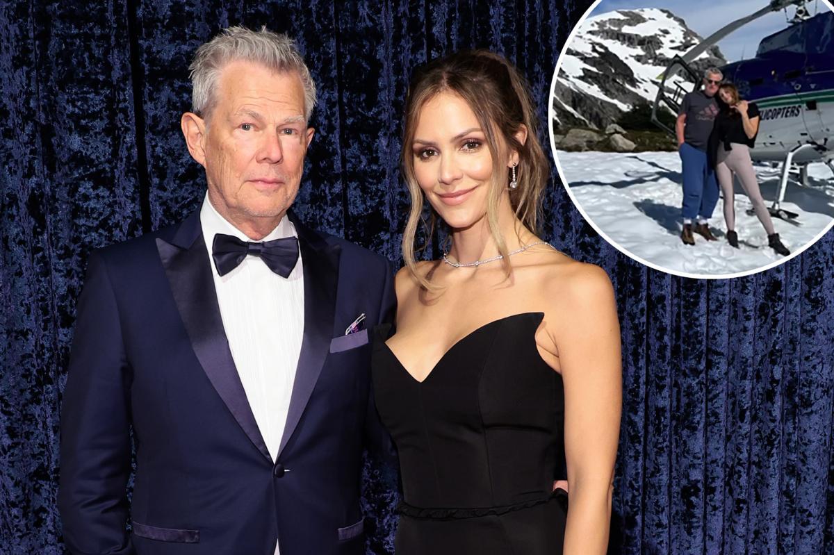 Katharine McPhee and David Foster boldly choose T-shirts in snowy Canada