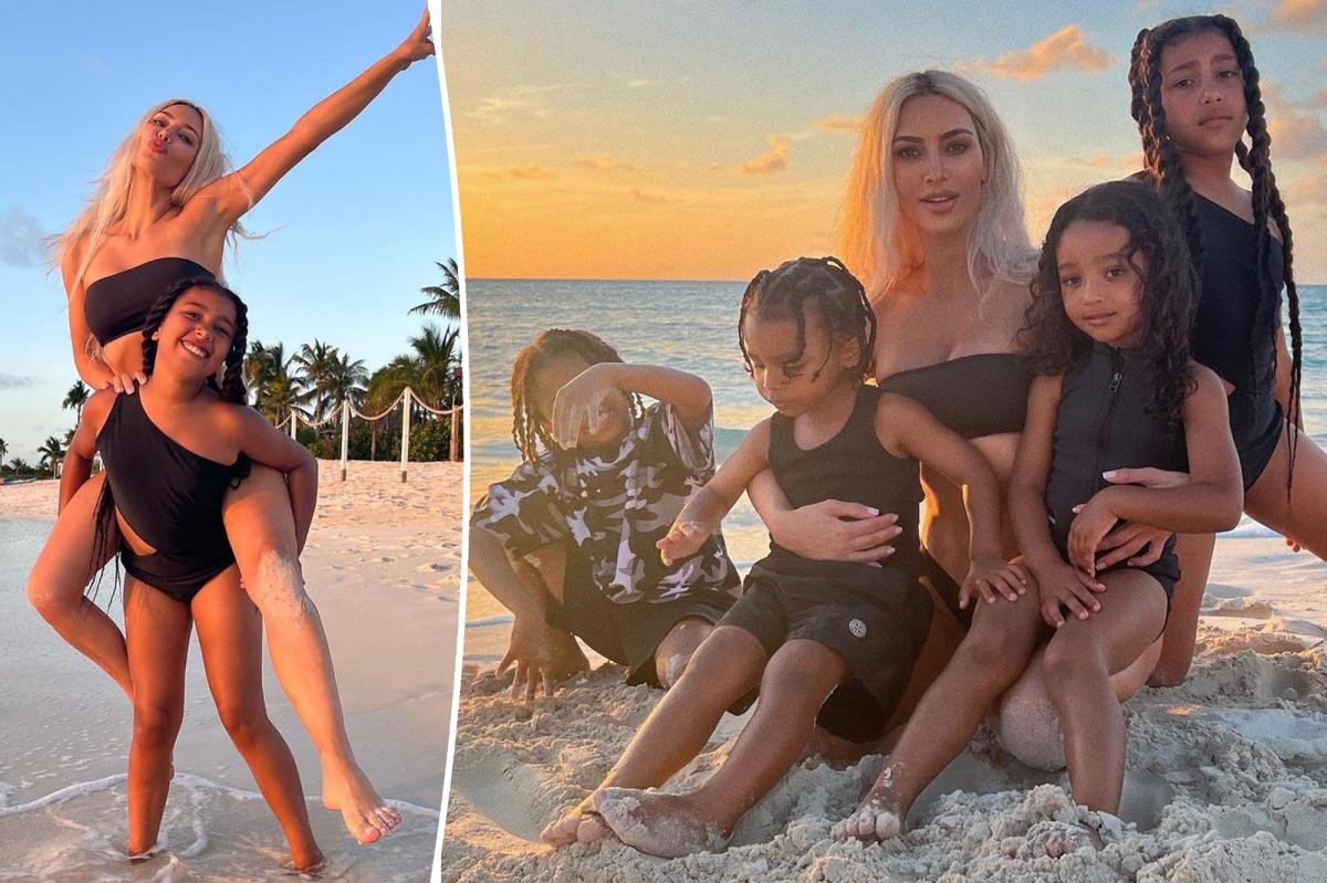 Kim Kardashian has a beach photo shoot with her kids