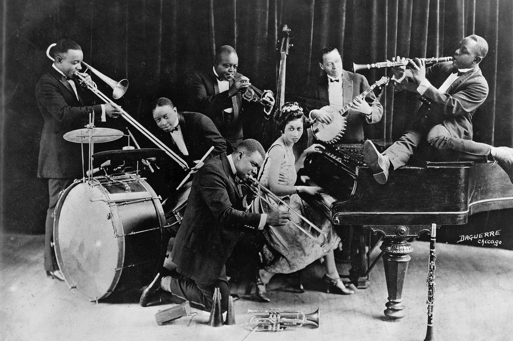 Louis Armstrong in King Oliver's Creole Jazz Band in 1923.