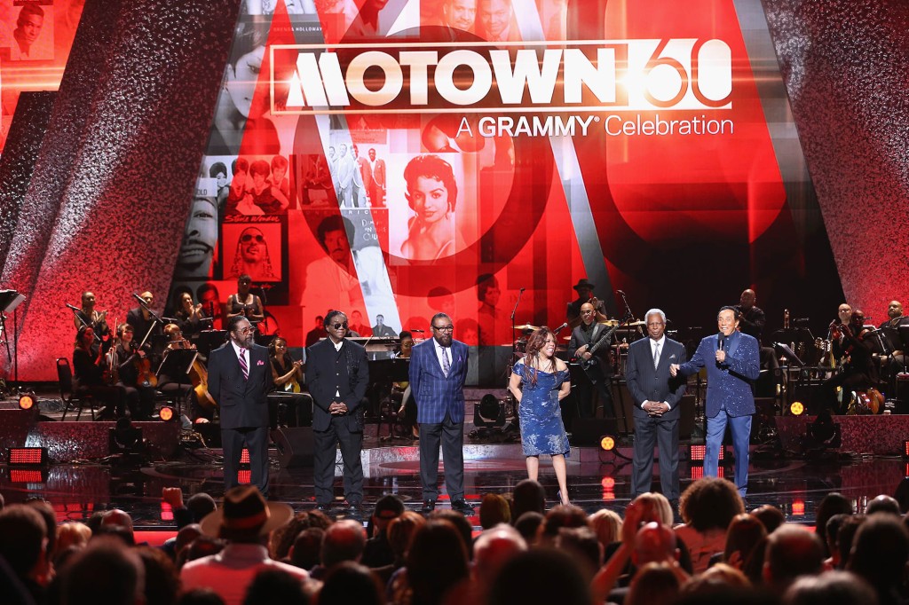 (L-R) Eddie Holland, Lamont Dozier, Brian Holland, Valerie Simpson, William 'Mickey' Stevenson and Smokey Robinson appear onstage during Motown 60: A GRAMMY Celebration at Microsoft Theater on February 12, 2019 in Los Angeles, California.
