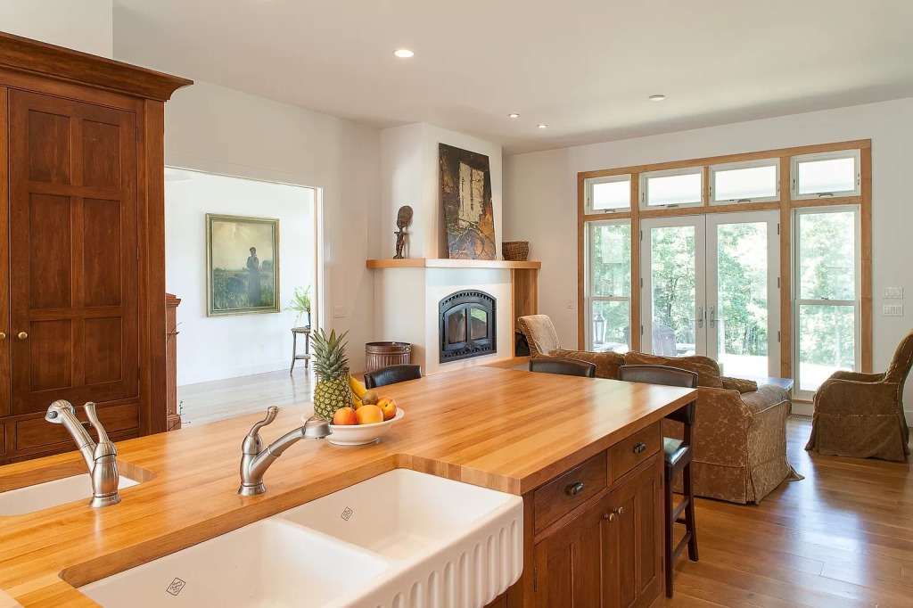 The kitchen with bar seating.