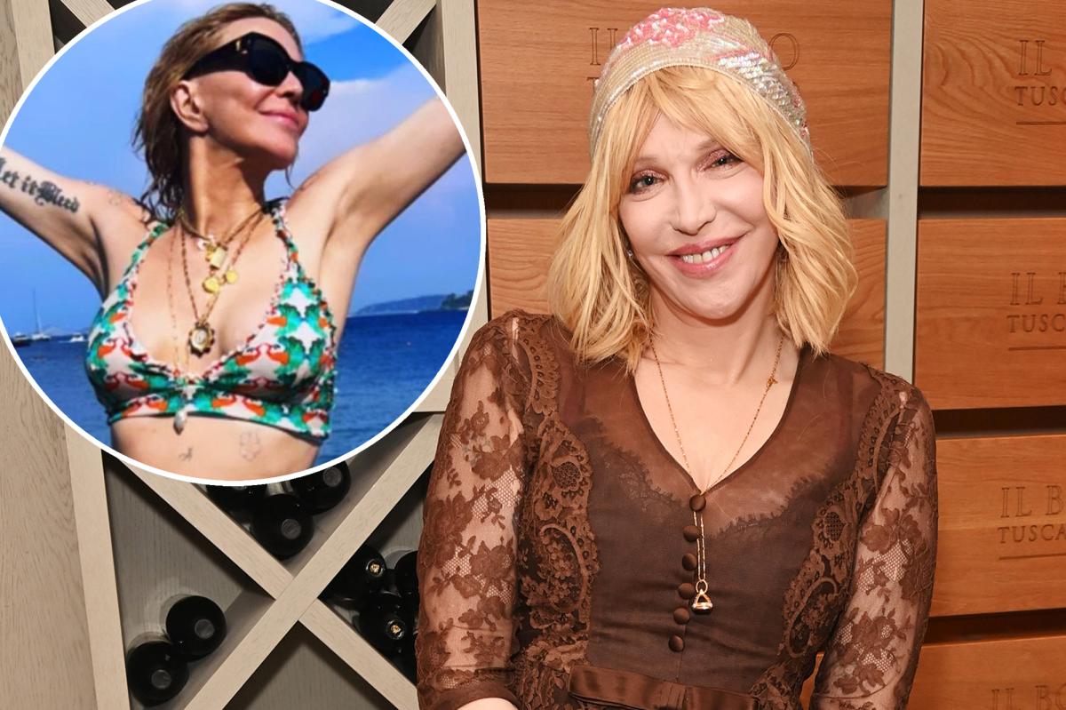 Courtney Love, 58, bare abs in bikini