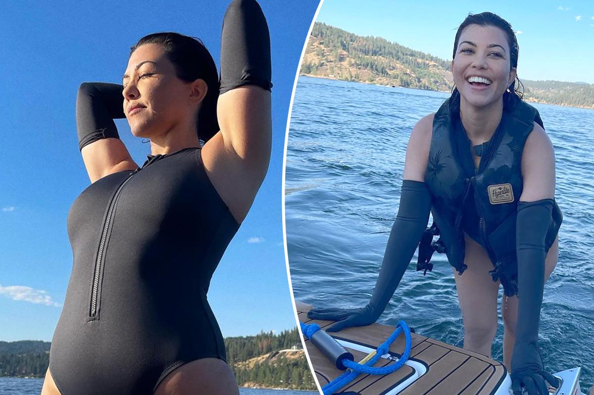 Kourtney Kardashian Wears Sister Kim's Swimming Gloves