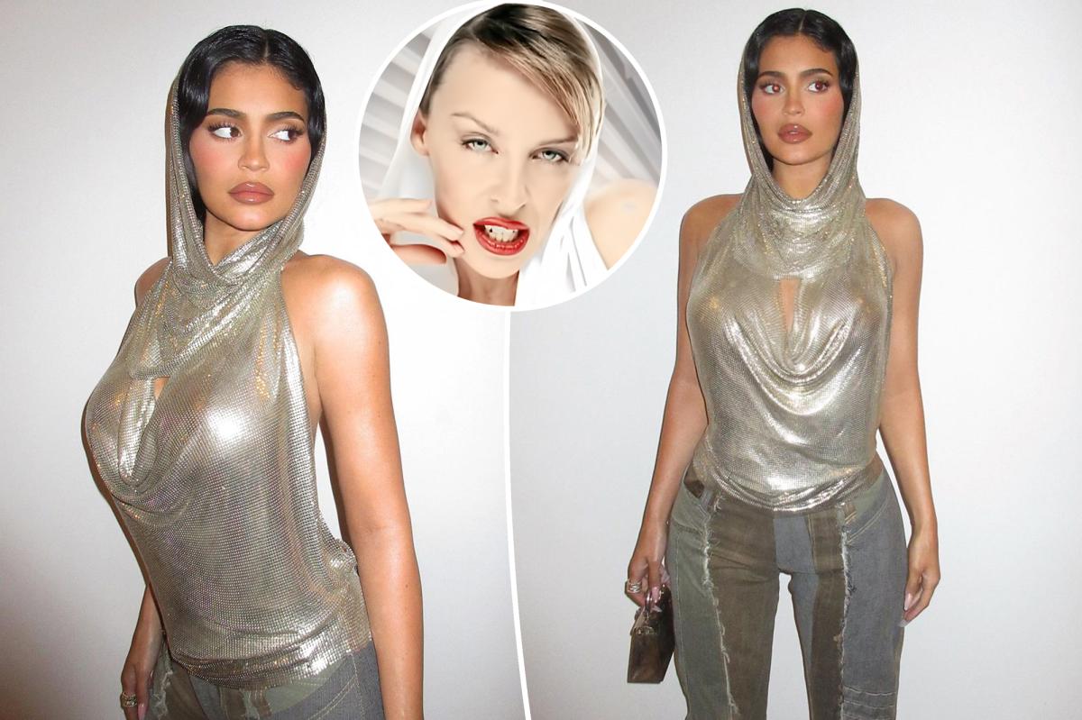 Kylie Jenner Channels Kylie Minogue in Sparkling Silver Hood