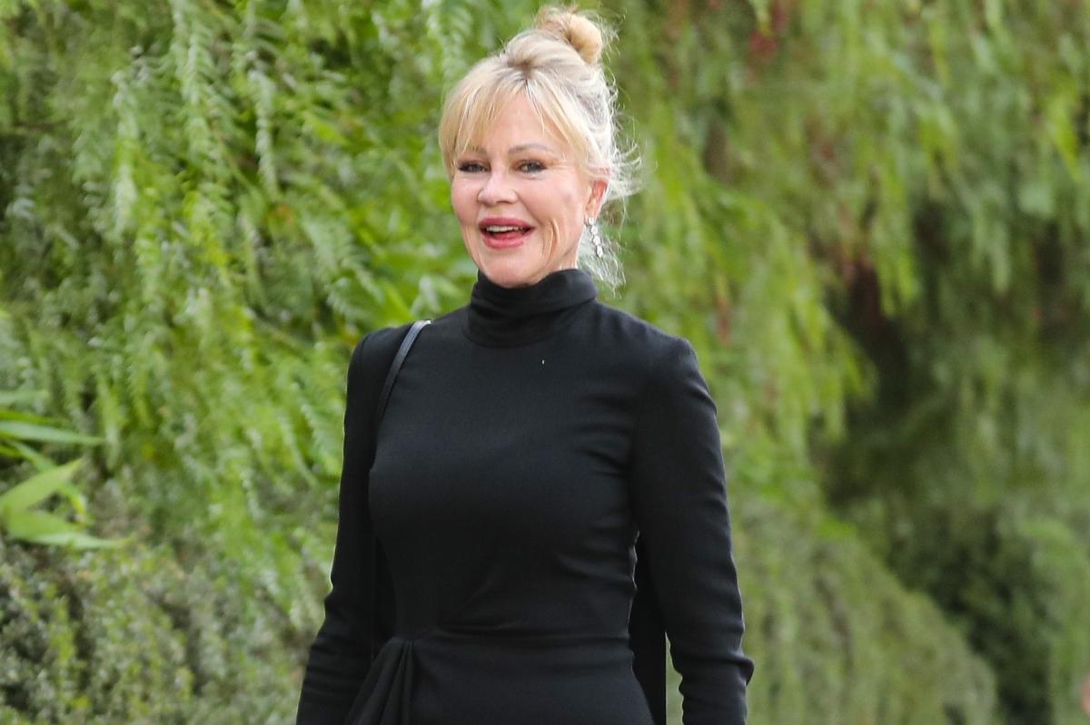 Melanie Griffith wears mini dress and combat boots on 65th birthday