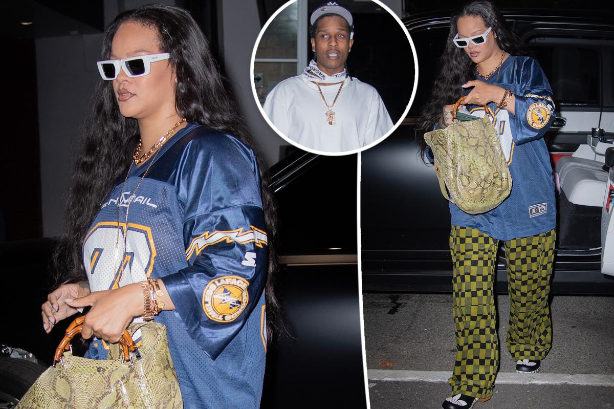 Rihanna Combines Oversized Football Shirt With Clogs On A$AP Rocky Date