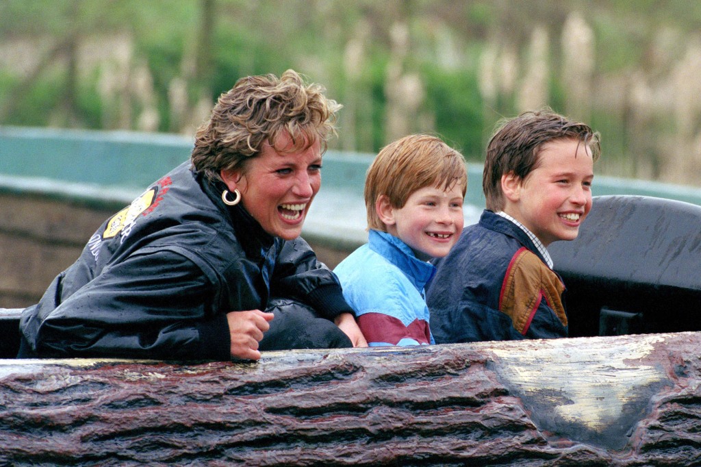 Diana Princess of Wales with her young sons Harry and William.