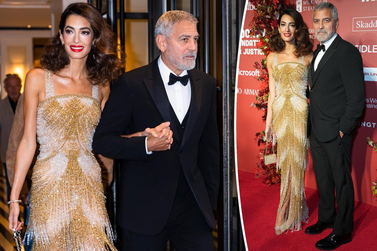 Amal Clooney stuns in sequined dress with George at Albie Awards