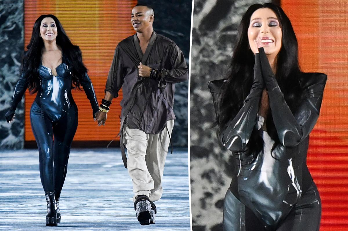 Cher walks on Balmain's catwalk during Paris Fashion Week 2022