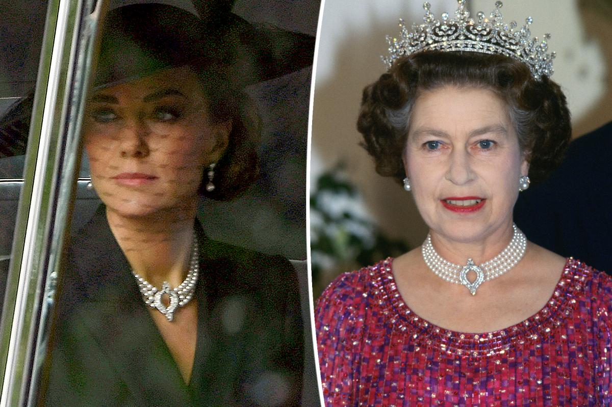 Kate Middleton wears Queen Elizabeth pearls to her funeral