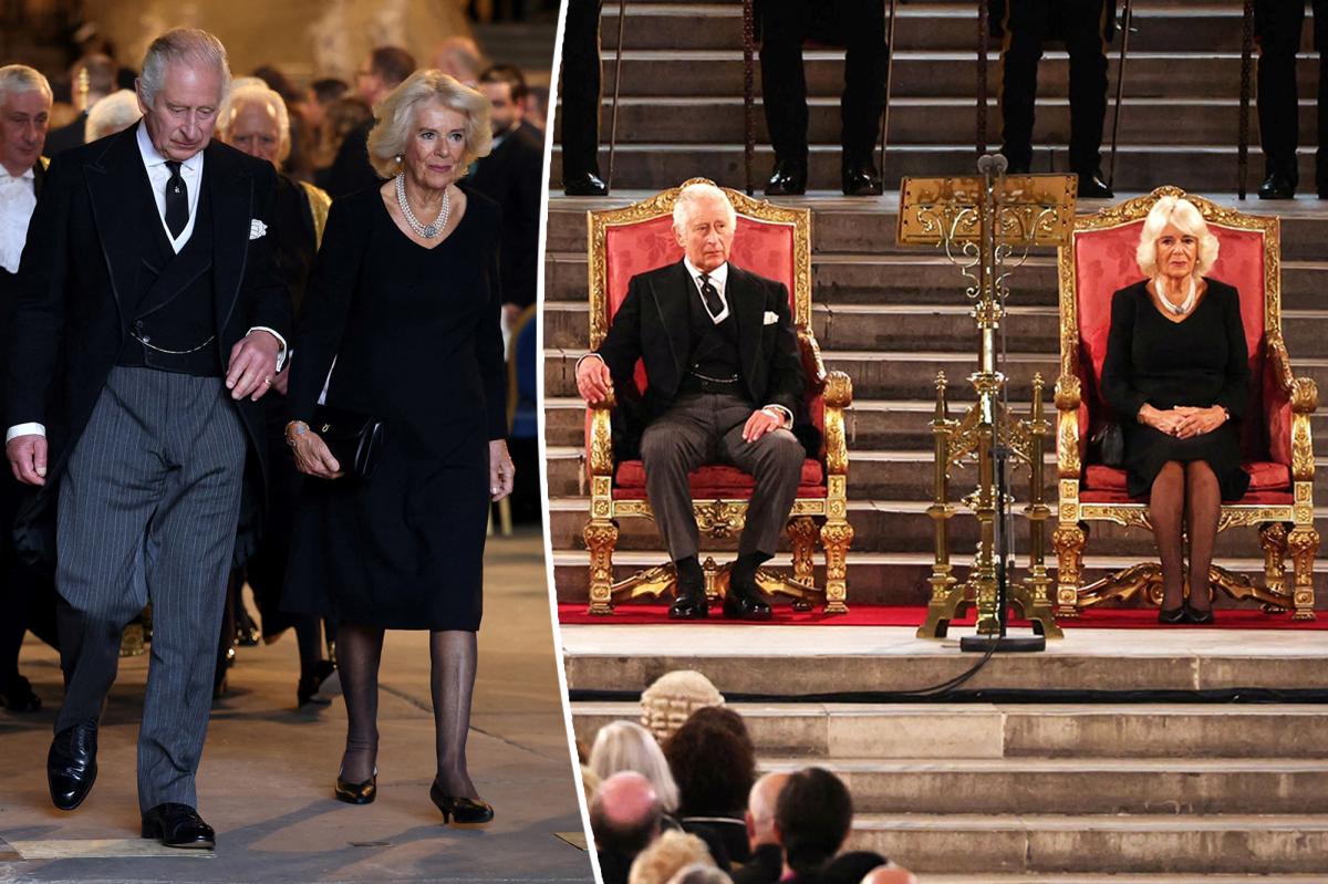 King Charles, Camilla sit on thrones after Queen's death