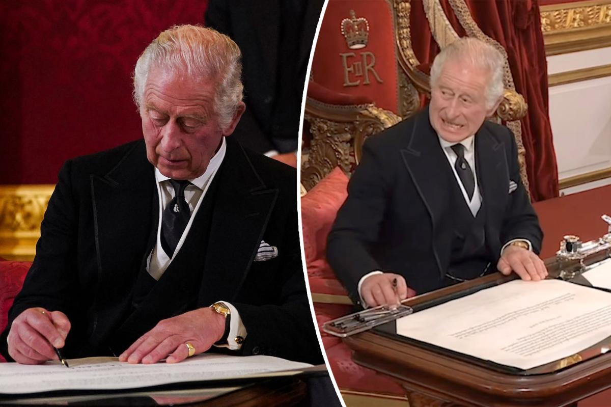 King Charles III furiously gestures to assistants to erase pen and ink goes viral