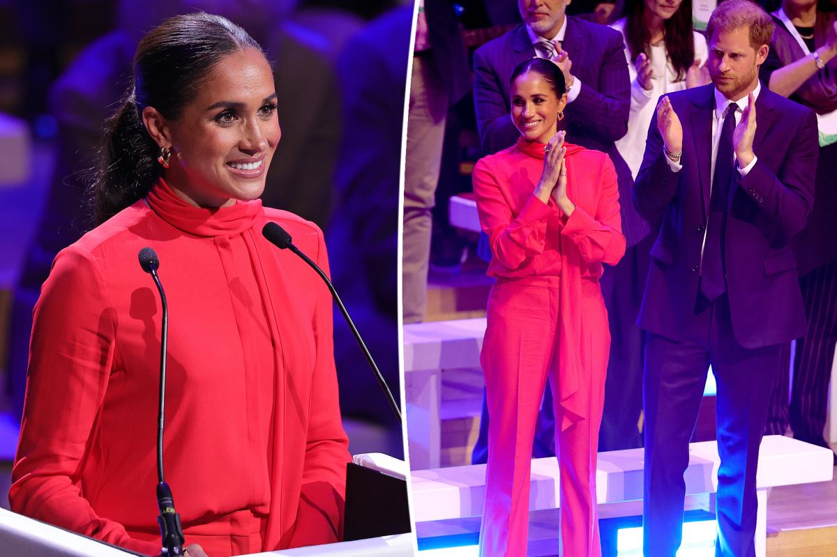Meghan Markle impresses in red suit at One Young World Summit