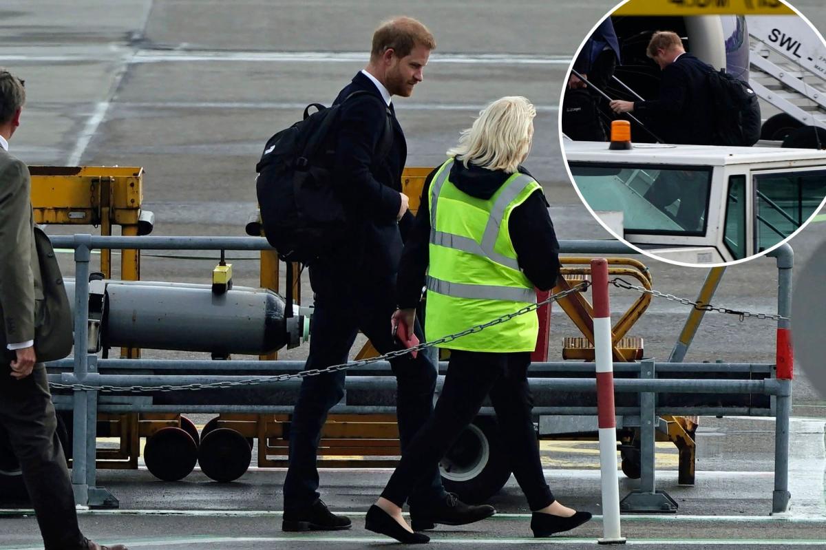 Prince Harry Boards Plane After Queen Elizabeth's Death
