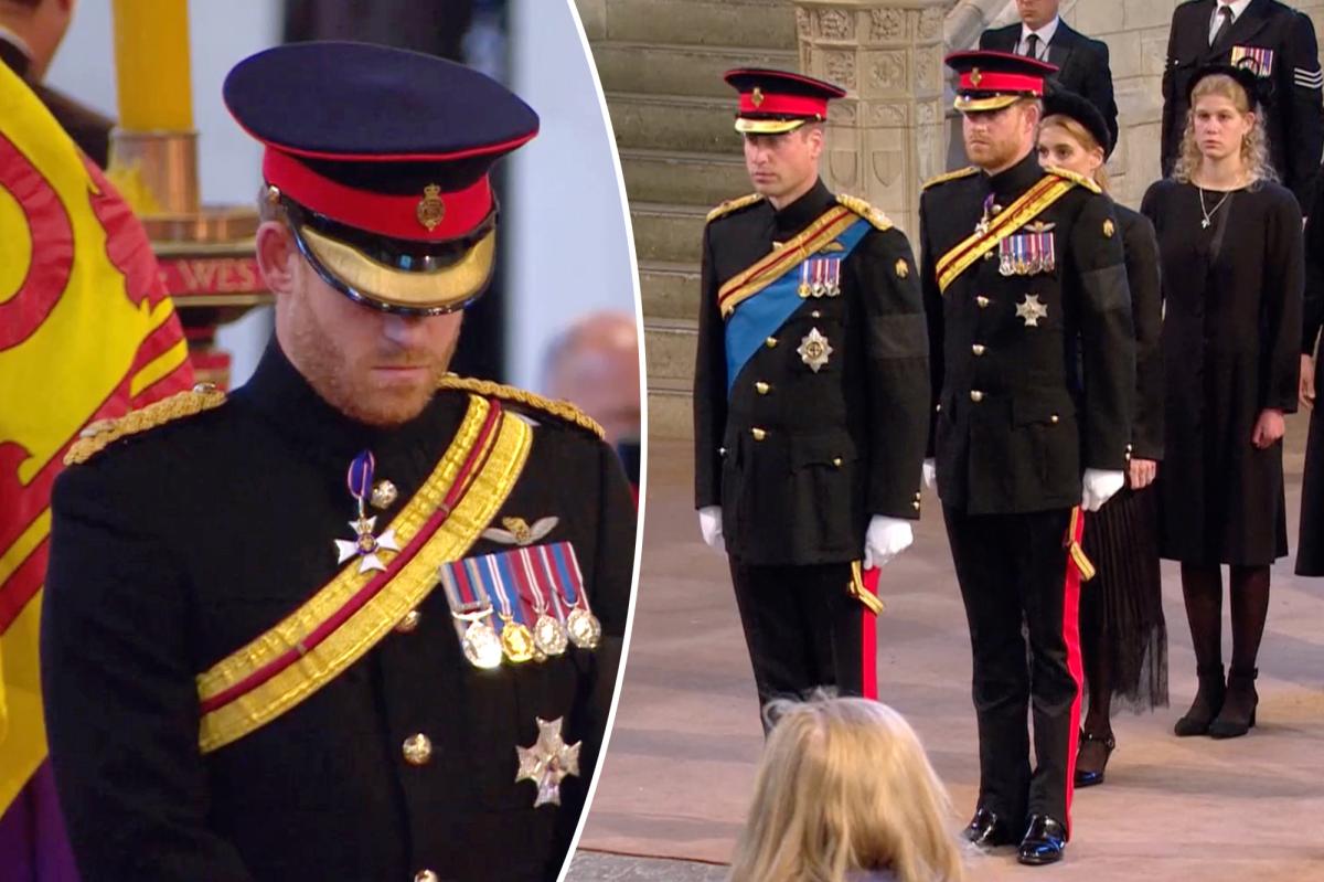 Prince Harry wears military uniform during vigil for the Queen
