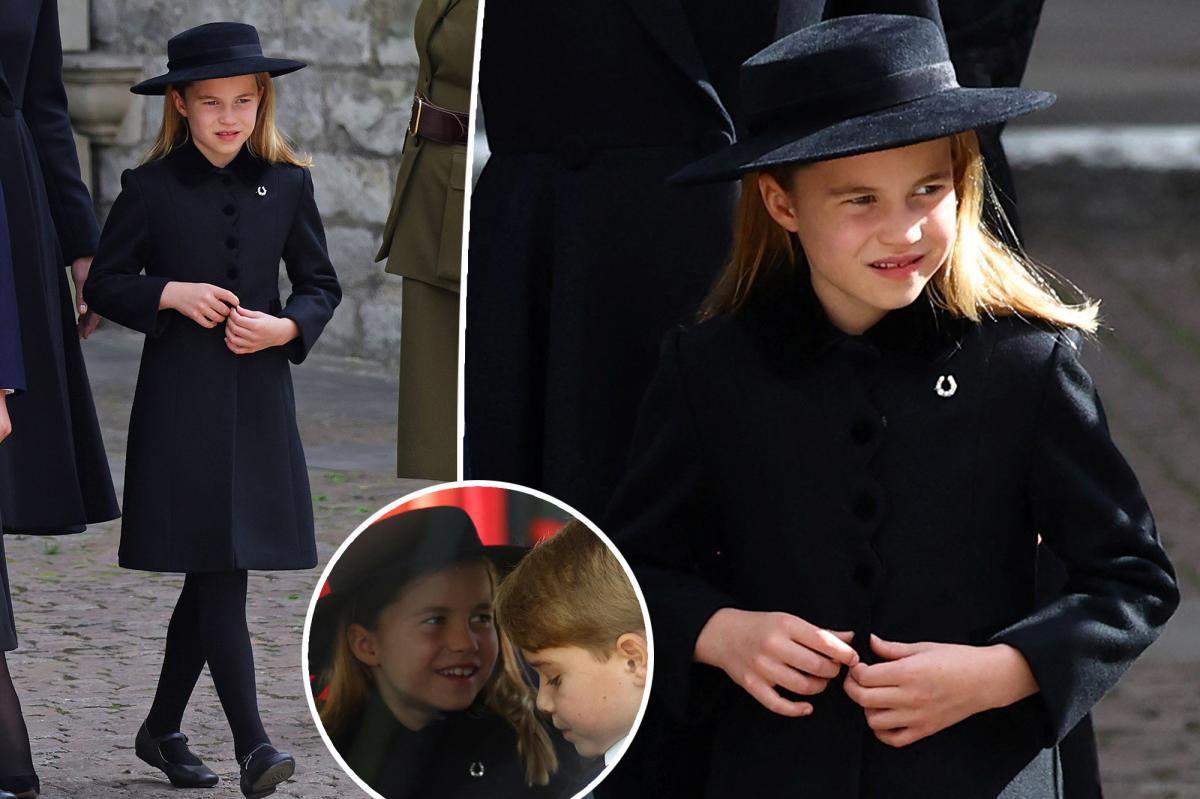 Princess Charlotte Wears Horseshoe Brooch The Queen Gave To Her At Funeral