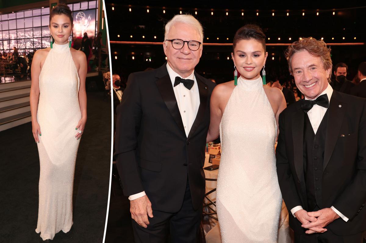 Selena Gomez shines in white beaded dress at Emmy's 2022